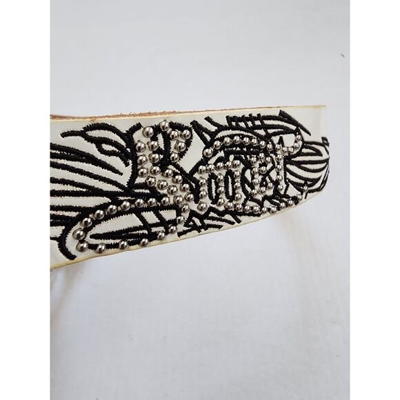 NWT Smet by Christian Audigier White Leather Belt with Rhinestone Buckle main image 5